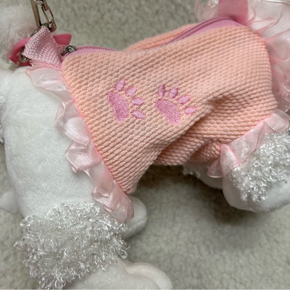 Poodle plush dog kids purse  12" pink peach white w/ mini poodle clip READ - Picture 11 of 15